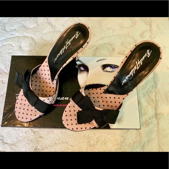 Beverly Feldman pink/black stilettos w/ bow 6 1/2 - Picture 3 of 6
